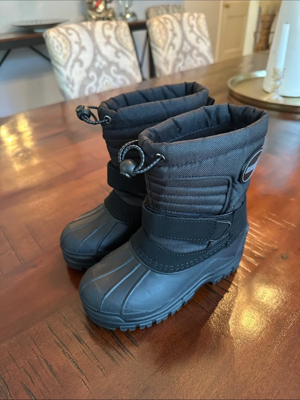 Kids Waterproof Black Winter Snow Boots